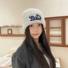 Load image into Gallery viewer, Warm Knitted Hat Letter Embroidered Solid Color Woolen Hats Large Head Circumference Double Folded Edges Knit Hats Autumn Winter
