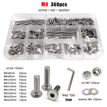 Load image into Gallery viewer, 1 Box M1.6 M2 M2.5 M3 M4 M5 M6 M8 304 Stainless Steel CM Hexagon Socket Allen Ultra Thin Flat Wafer Head Screw Bolt Nut Set Kit
