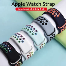 Load image into Gallery viewer, Silicone Strap For Apple Watch band 44mm 40mm 38mm 42mm Breathable wrist Sport belt bracelet iWatch serie 5 4 3 2 SE 6 watchband
