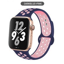 Load image into Gallery viewer, Silicone Strap For Apple Watch band 44mm 40mm 38mm 42mm Breathable wrist Sport belt bracelet iWatch serie 5 4 3 2 SE 6 watchband
