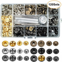 Load image into Gallery viewer, Snap Fasteners Kit 12.5mm Metal Snap Buttons for Clothing Craft Bag Shoes Collar Belt Jeans Perfect Fit Adjust Button DIY Tailor

