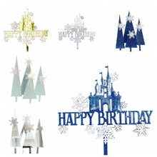 Load image into Gallery viewer, Snow Castle Cake Topper Acrylic Frozen Princess Happy Birthday Flags For Girls Childs Cartoon  baking Cake Decoration

