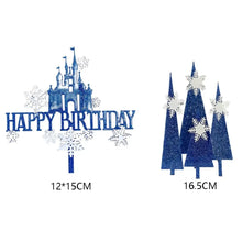 Load image into Gallery viewer, Snow Castle Cake Topper Acrylic Frozen Princess Happy Birthday Flags For Girls Childs Cartoon  baking Cake Decoration
