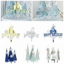 Load image into Gallery viewer, Snow Castle Cake Topper Acrylic Frozen Princess Happy Birthday Flags For Girls Childs Cartoon  baking Cake Decoration
