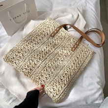 Load image into Gallery viewer, Square Hollow Straw Beach Bag Handmade Woven Shoulder Bag Raffia Rattan Shopping Travel Bag Bohemian Summer Vacation Casual Tote
