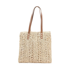 Load image into Gallery viewer, Square Hollow Straw Beach Bag Handmade Woven Shoulder Bag Raffia Rattan Shopping Travel Bag Bohemian Summer Vacation Casual Tote
