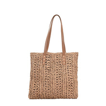 Load image into Gallery viewer, Square Hollow Straw Beach Bag Handmade Woven Shoulder Bag Raffia Rattan Shopping Travel Bag Bohemian Summer Vacation Casual Tote
