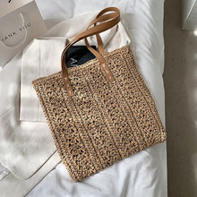 Load image into Gallery viewer, Square Hollow Straw Beach Bag Handmade Woven Shoulder Bag Raffia Rattan Shopping Travel Bag Bohemian Summer Vacation Casual Tote
