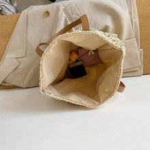 Load image into Gallery viewer, Square Hollow Straw Beach Bag Handmade Woven Shoulder Bag Raffia Rattan Shopping Travel Bag Bohemian Summer Vacation Casual Tote
