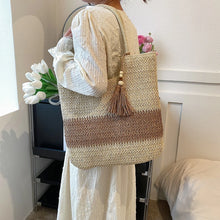 Load image into Gallery viewer, Straw Beach Bag Summer Woven Tote Bag with Tassels Large Shoulder Bag for Women Straw Purses and Handbags Rattan Boho Bag Raffia
