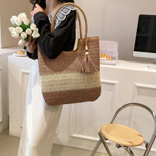 Load image into Gallery viewer, Straw Beach Bag Summer Woven Tote Bag with Tassels Large Shoulder Bag for Women Straw Purses and Handbags Rattan Boho Bag Raffia
