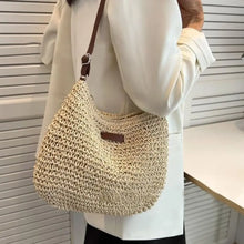 Load image into Gallery viewer, Straw Knitted Purses Handbags Women Shoulder Bags Straw Woven Side Bag for Ladies Fashion Vintage Weaving Beach Bag
