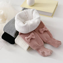 Load image into Gallery viewer, Suefunskry Toddler Girl Knitted Leggings Elastic Band Bow Decora Tights Fleece-lined Thick Pantyhose Winter Warm Stockings
