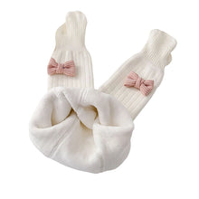Load image into Gallery viewer, Suefunskry Toddler Girl Knitted Leggings Elastic Band Bow Decora Tights Fleece-lined Thick Pantyhose Winter Warm Stockings

