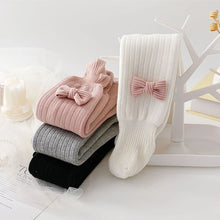 Load image into Gallery viewer, Suefunskry Toddler Girl Knitted Leggings Elastic Band Bow Decora Tights Fleece-lined Thick Pantyhose Winter Warm Stockings
