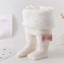 Load image into Gallery viewer, Suefunskry Toddler Girl Knitted Leggings Elastic Band Bow Decora Tights Fleece-lined Thick Pantyhose Winter Warm Stockings
