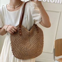 Load image into Gallery viewer, Summer Straw Bags for Women Straw Shoulder Bags Rattan Woven Top Handle Bag Hollow Raffia Crochet Beach Bag Casual Handbags 2023
