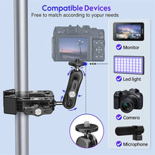 Load image into Gallery viewer, Super Clamp Camera Clamp Mount Monitor 360° Ballhead Magic Arm Adapter with1/4"-20 3/8" for Canon Nikon DSLR Camera/Gopro/Lights
