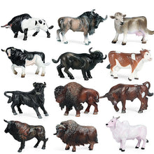 Load image into Gallery viewer, Bull bison ranch cattle set model simulation wild animal model PVC animal action figure toys children Christmas gifts
