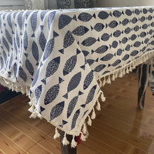 Load image into Gallery viewer, Thicken Cotton Linen Tablecloth Simple Blue Fish Print Cover Japanese Style Washable Table Cloth for Wedding Tea Table
