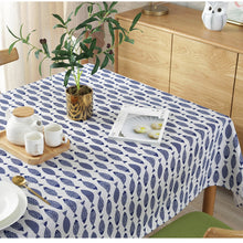 Load image into Gallery viewer, Thicken Cotton Linen Tablecloth Simple Blue Fish Print Cover Japanese Style Washable Table Cloth for Wedding Tea Table

