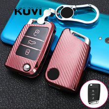Load image into Gallery viewer, Tpu Carbon Filber Car Key Case Cover For Golf 7 MK7 Tiguan MK2 For SEAT Ateca Leon FR 2 Ibiza For Skoda Octavia A7
