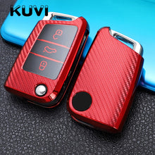Load image into Gallery viewer, Tpu Carbon Filber Car Key Case Cover For Golf 7 MK7 Tiguan MK2 For SEAT Ateca Leon FR 2 Ibiza For Skoda Octavia A7
