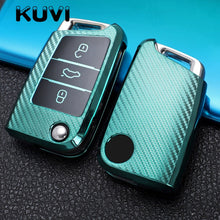 Load image into Gallery viewer, Tpu Carbon Filber Car Key Case Cover For Golf 7 MK7 Tiguan MK2 For SEAT Ateca Leon FR 2 Ibiza For Skoda Octavia A7
