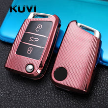 Load image into Gallery viewer, Tpu Carbon Filber Car Key Case Cover For Golf 7 MK7 Tiguan MK2 For SEAT Ateca Leon FR 2 Ibiza For Skoda Octavia A7
