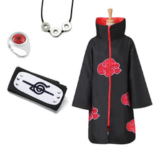 Load image into Gallery viewer, Uchiha Itachi Akatsuki Red Cloud Cloak Anime Naruto Ninja Cosplay Costume Headband Necklace Halloween Cloak Adult Child
