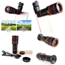 Load image into Gallery viewer, Universal 12X High Clarity Zoom Telescope Phone Camera External Telephoto Lens with Clip
