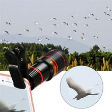 Load image into Gallery viewer, Universal 12X High Clarity Zoom Telescope Phone Camera External Telephoto Lens with Clip
