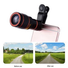 Load image into Gallery viewer, Universal 12X High Clarity Zoom Telescope Phone Camera External Telephoto Lens with Clip
