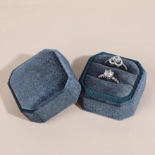 Load image into Gallery viewer, Vintage Octagon Square Velvet Single and Double Ring Box With Detachable Lid Earrings Proposal Engagement Wedding Ceremony Gifts
