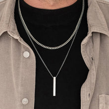 Load image into Gallery viewer, 3D Vertical Bar Necklaces for Men, Layering Stainless Steel Geometric Pendant, Layered Wheat Rope Cuban Chain, Boy Collar
