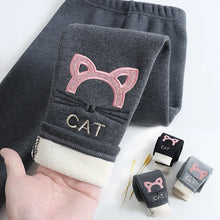 Load image into Gallery viewer, Winter Pants for Girls Warm Lambs Wool Thick Leggings Cartoon Cat Embroidery Cotton Trousers Kids Children 3-12 Years Clothing

