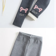 Load image into Gallery viewer, Winter Pants for Girls Warm Lambs Wool Thick Leggings Cartoon Cat Embroidery Cotton Trousers Kids Children 3-12 Years Clothing
