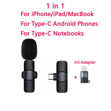 Load image into Gallery viewer, Wireless Lavalier Microphone Audio Video Recording Mini Mic For iPhone iPad Android Laptop Live Gaming Mobile Phone Microphone
