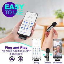 Load image into Gallery viewer, Wireless Lavalier Microphone Audio Video Recording Mini Mic For iPhone iPad Android Laptop Live Gaming Mobile Phone Microphone

