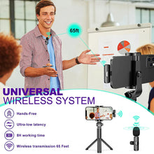 Load image into Gallery viewer, Wireless Lavalier Microphone Audio Video Recording Mini Mic For iPhone iPad Android Laptop Live Gaming Mobile Phone Microphone
