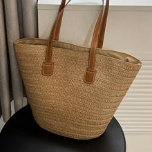 Load image into Gallery viewer, Women Braided Basket Clutches Top-handle Bag Large Straw Portable Shoulder Bag Summer Beach Party Purses Satchel Female

