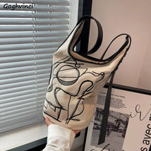 Load image into Gallery viewer, Women Canvas Shoulder Bags Vintage Ins Large Capacity Bucket Bag All-match Crossbody Graffiti Handbags Harajuku Casual Pouch New
