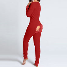 Load image into Gallery viewer, Women's Pajamas Onesies Sleepwear Button-down Front Sexy  Buttoned Flap Pijama V-neck Long Sleeve Jumpsuit Female Home Clothes
