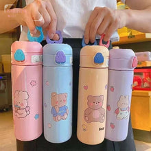 Load image into Gallery viewer, 500Ml Cartoon Thermos Thermos Double Wall Tumbler Handle Children Water Bottle With Straw Vacuum Flask Water Bottle

