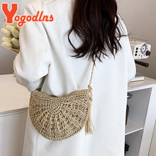 Load image into Gallery viewer, New Half Round Straw Bags for Women Summer Beach Rattan Bag Handmade Woven Half Moon Crossbody Handbags Bohemia
