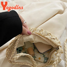 Load image into Gallery viewer, New Half Round Straw Bags for Women Summer Beach Rattan Bag Handmade Woven Half Moon Crossbody Handbags Bohemia
