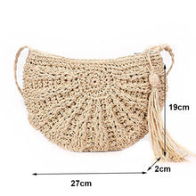 Load image into Gallery viewer, New Half Round Straw Bags for Women Summer Beach Rattan Bag Handmade Woven Half Moon Crossbody Handbags Bohemia
