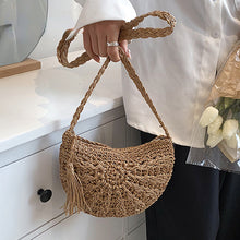 Load image into Gallery viewer, New Half Round Straw Bags for Women Summer Beach Rattan Bag Handmade Woven Half Moon Crossbody Handbags Bohemia
