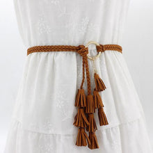 Load image into Gallery viewer, Fashion Women Solid Color Braided Tassel Belt Boho Girls Thin Waist Rope Knit Belts for Dress Waistbands Accessories
