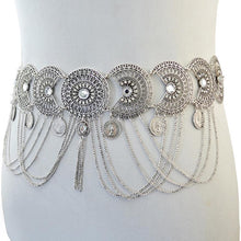 Load image into Gallery viewer, Belly Piercing Dance Belt Waist Sexy Metal Flower Crystal Coin Tassel Body Chain Jewelry
